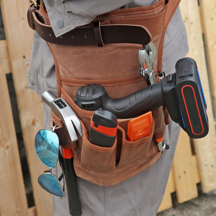 Tourbon Wachs-Segeltuch-Werkzeugtasche, Arbeitsschürze, Gürtel mit Hosenträgern