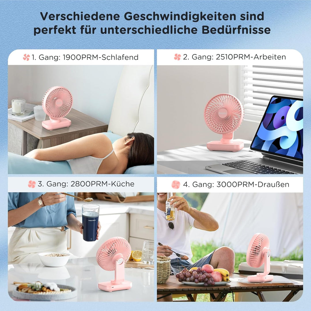 EasyAcc Tischventilator Batterie USB Ventilator 4000 Akku Klein Tragbarer 4 Geschwindigkeiten Ventil