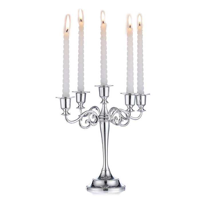 Nuptio Silberner Kandelaber Kerzenhalter 5-Armiger 27cm Hoher Kerzenständer für Spitzkerzen für Hoch