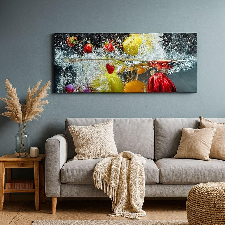 Wandbilder Dekoration Wohnzimmer Früchte Wasser Spritzer Essen Panorama Bilder auf Leinwand 120x50cm