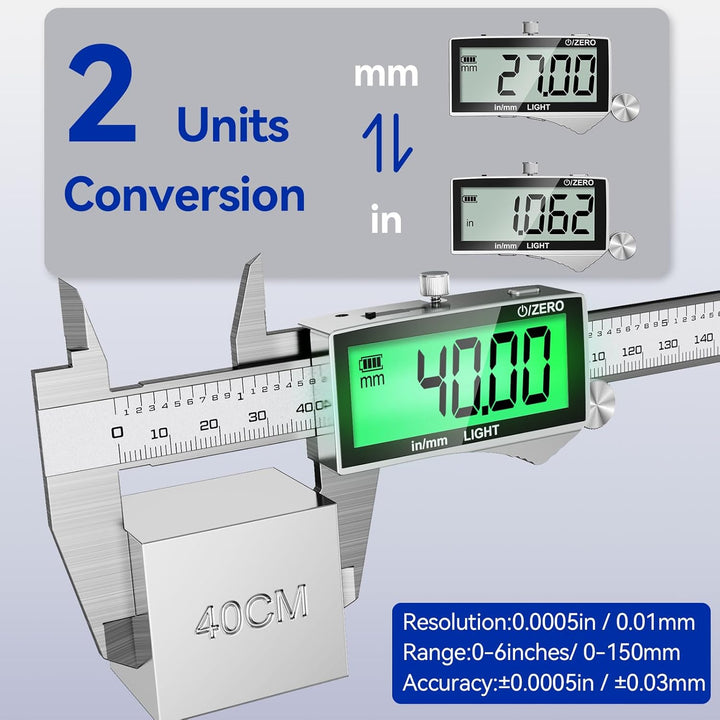 Preciva 150mm Digitaler Messschieber, Digitale Schieblehre Edelstahl Wiederaufladbar IP54 - Wasserdi