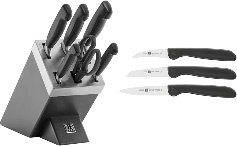 ZWILLING Selbstschärfender Messerblock, 7 teilig, grau, Vier Sterne & 38115001 Gemüsemesser-Set, 3 t