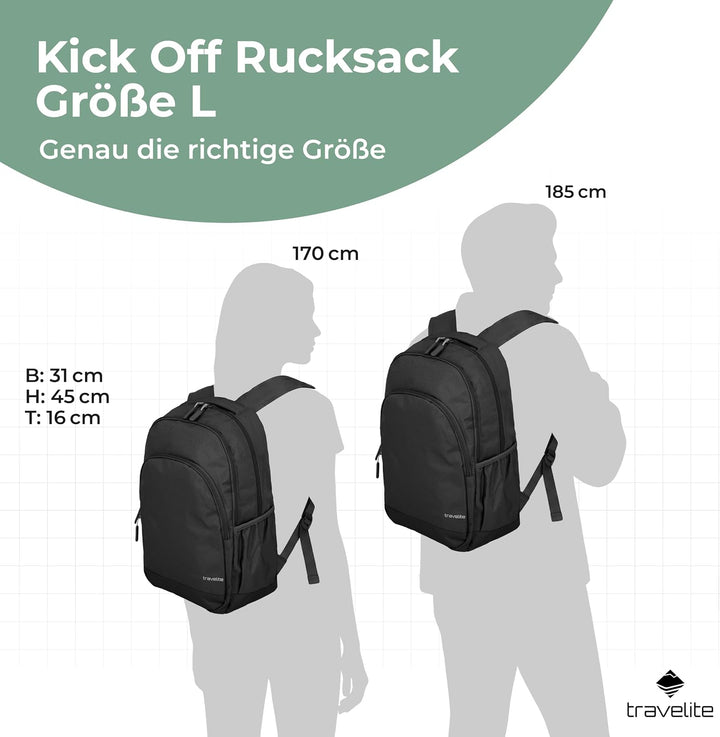 travelite Handgepäck Rucksack Grösse L erfüllt IATA Bordgepäck Mass, Gepäck Serie Kick Off: Praktisc