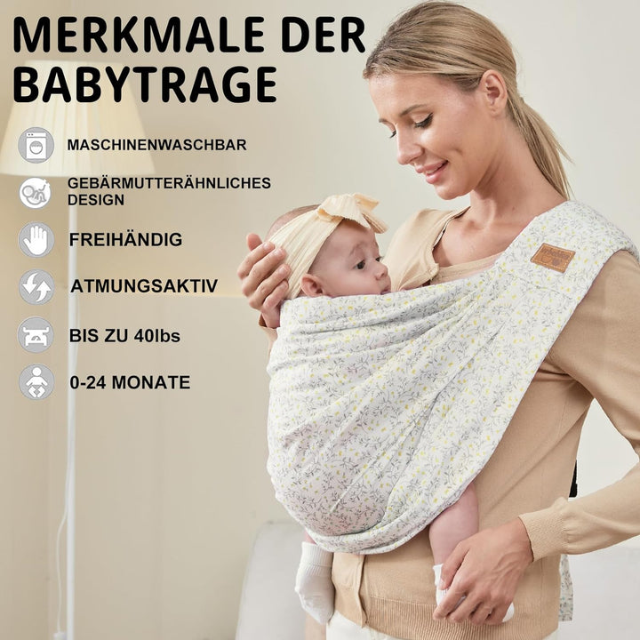 vrbabies Babytrage, Tragetuch Baby-Fronttrage von Neugeborenen bis Kleinkindern, New Upgrade verstel