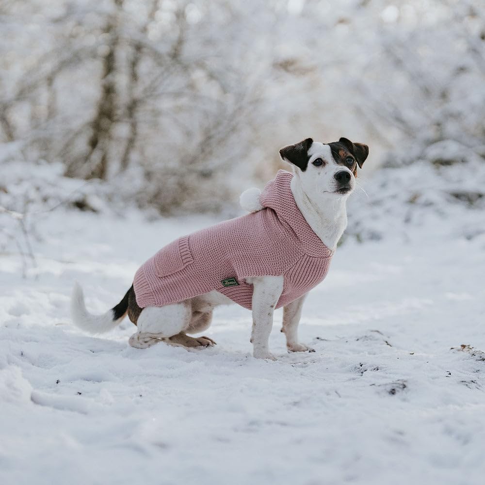 HUNTER Hundepullover RÖGLA, Farbe: rosa, leichter Strickpullover mit Plüsch-Kapuze, weich & elastisc
