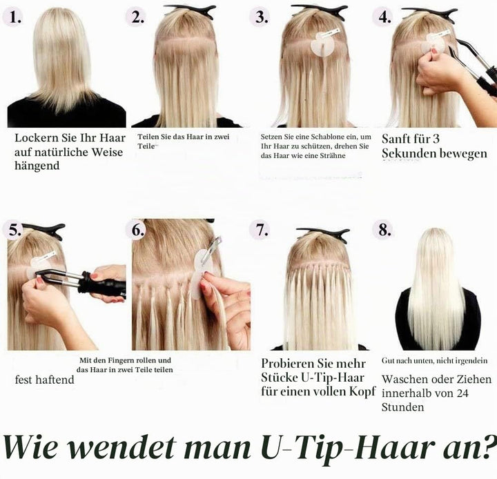 SEGO Extensions Echthaar Bondings Keratin U-Tip Remy Human Hair Haarverlängerung 50 Strähnen Dunkelb