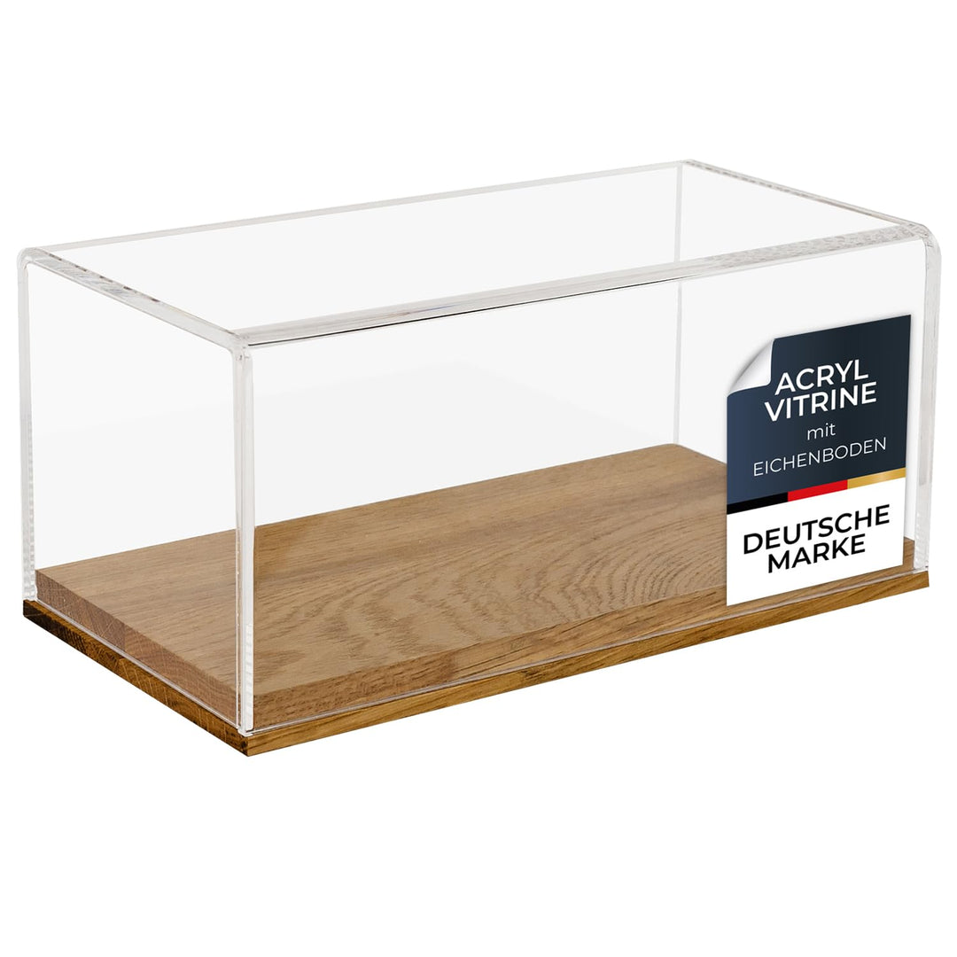 HMF 46871 Acryl Vitrine / Schaukasten mit Holzsockel für Modellautos | 24 x 12 x 11 cm | Transparent