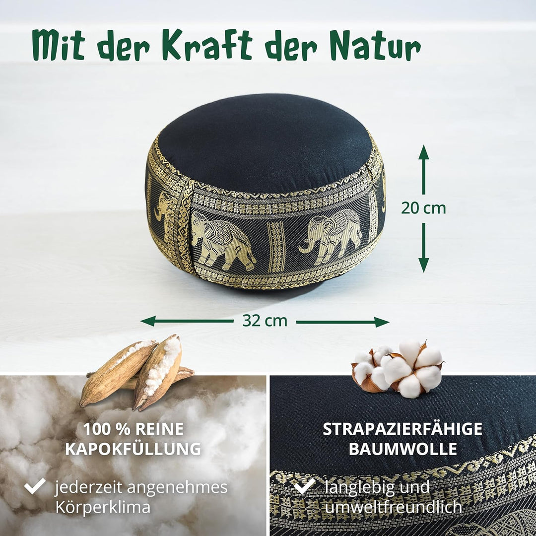 Livasia Meditationskissen Thaiseide, Yogakissen klein mit Kapok, Pouf, Bodenkissen Yoga Zen Meditati