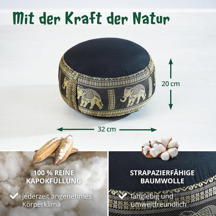 Livasia Meditationskissen Thaiseide, Yogakissen klein mit Kapok, Pouf, Bodenkissen Yoga Zen Meditati