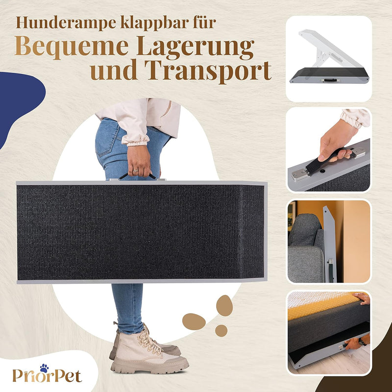 Hunderampe - Hundetreppe für kleine Hunde und grosse Hunde - Einstellbar 18-53 cm - Für Bett, Sofa -