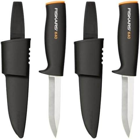 Fiskars Universalmesser, Inklusive Köcher zum sicheren Verstauen, Länge: 22,5 cm, Schwarz/Orange, K4