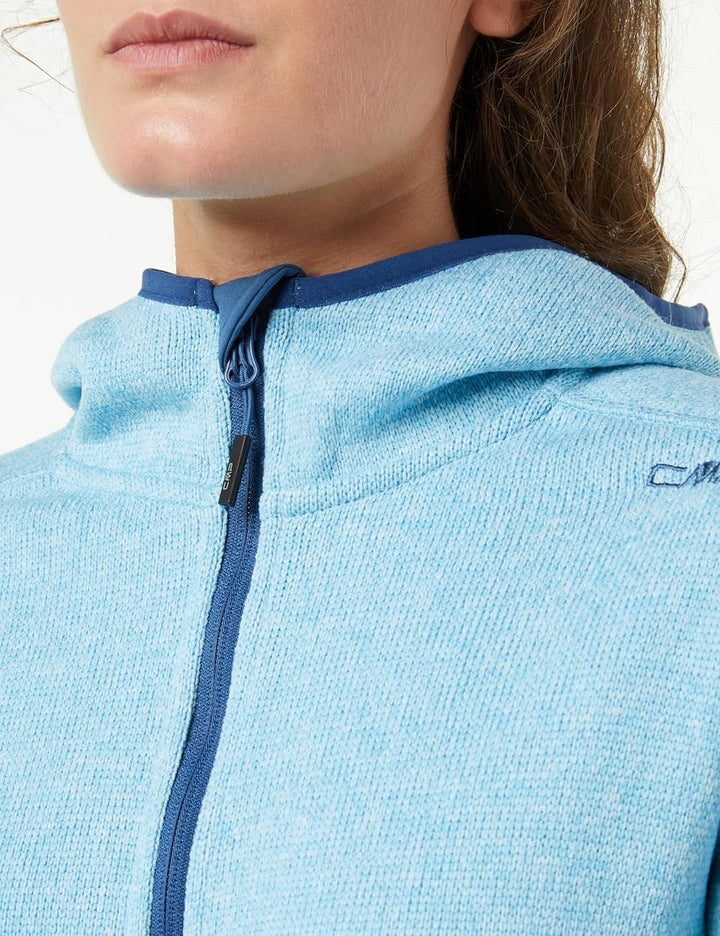 CMP Damen Damen-knit-tech-jacke mit Fester Kapuze WOMAN JACKET FIX HOOD D34 Himmelblaues Staubblau,