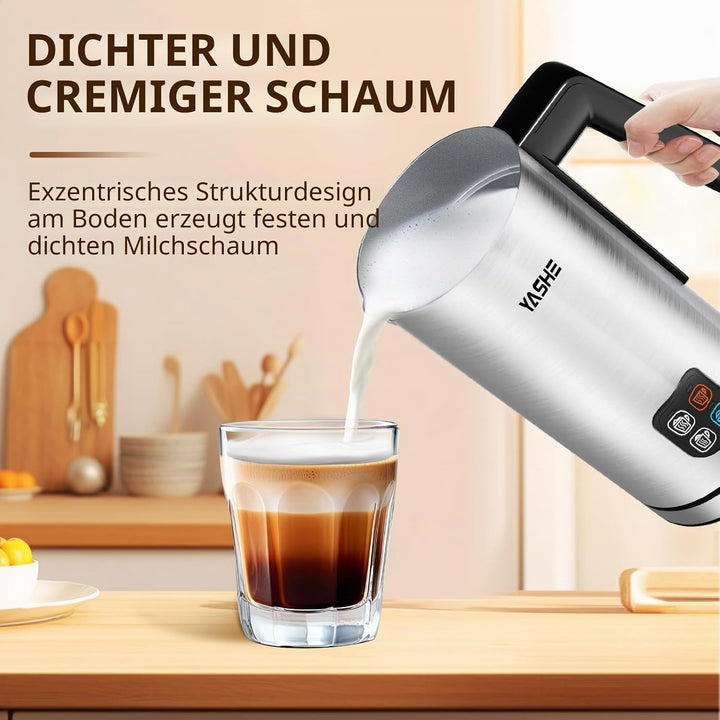 YASHE Milchaufschäumer, 240 ml Milchaufschäumer Elektrisch, 4-in-1 Edelstahl Milchschäumer, Antihaft
