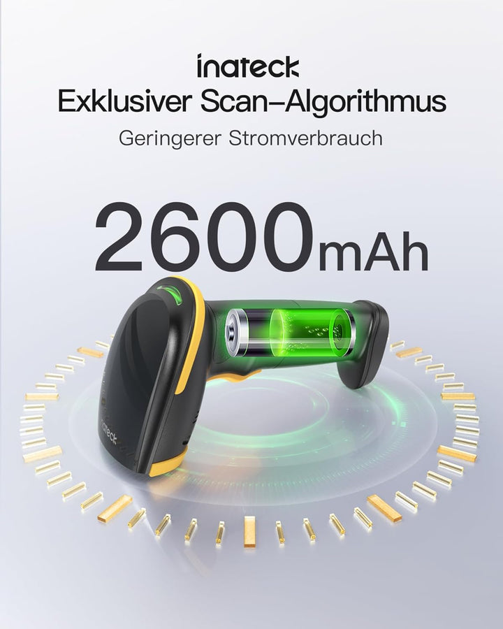 Inateck Barcode Scanner Kabellos, 1D 2D QR Code Scanner, 3-in-1 Handscanner mit Bluetooth, 2,4 GHz u