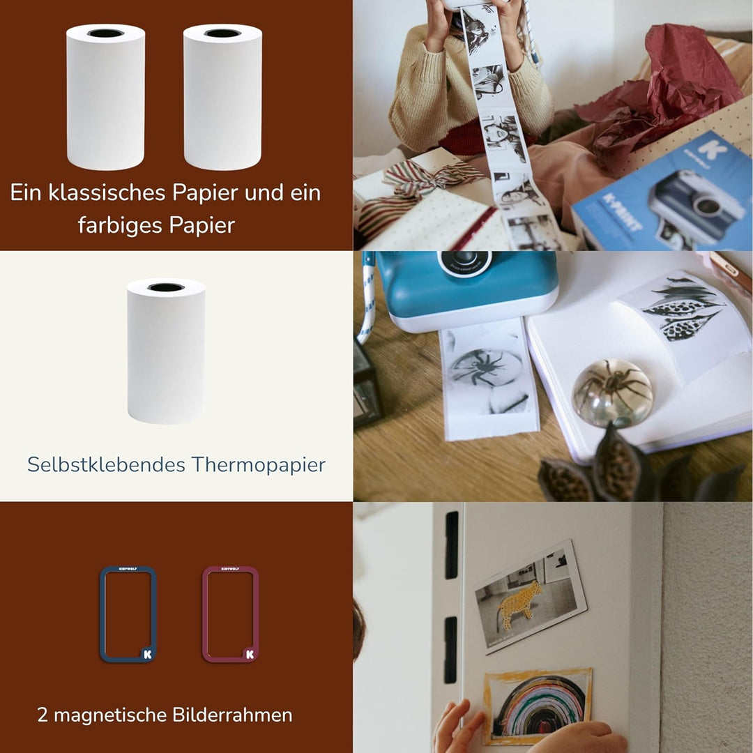 KIDYWOLF - K-Print Rot - Sofortbildkamera für Kinder ab 8 Jahren - Thermodruck ohne Tinte - Fotoverg
