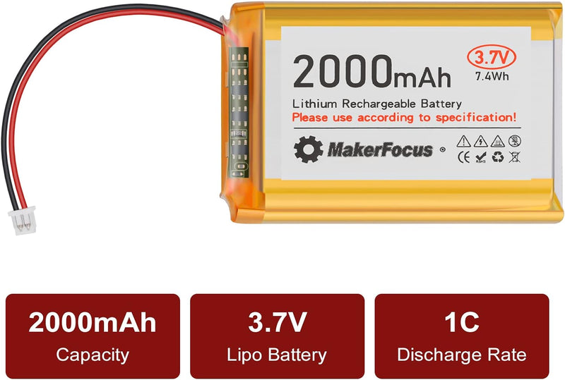 4 Stück 3,7V 2000mAh Lithium Batterie 1S 1C LiPo Akku mit Schutzplatine, Isolierband und Micro JST 1