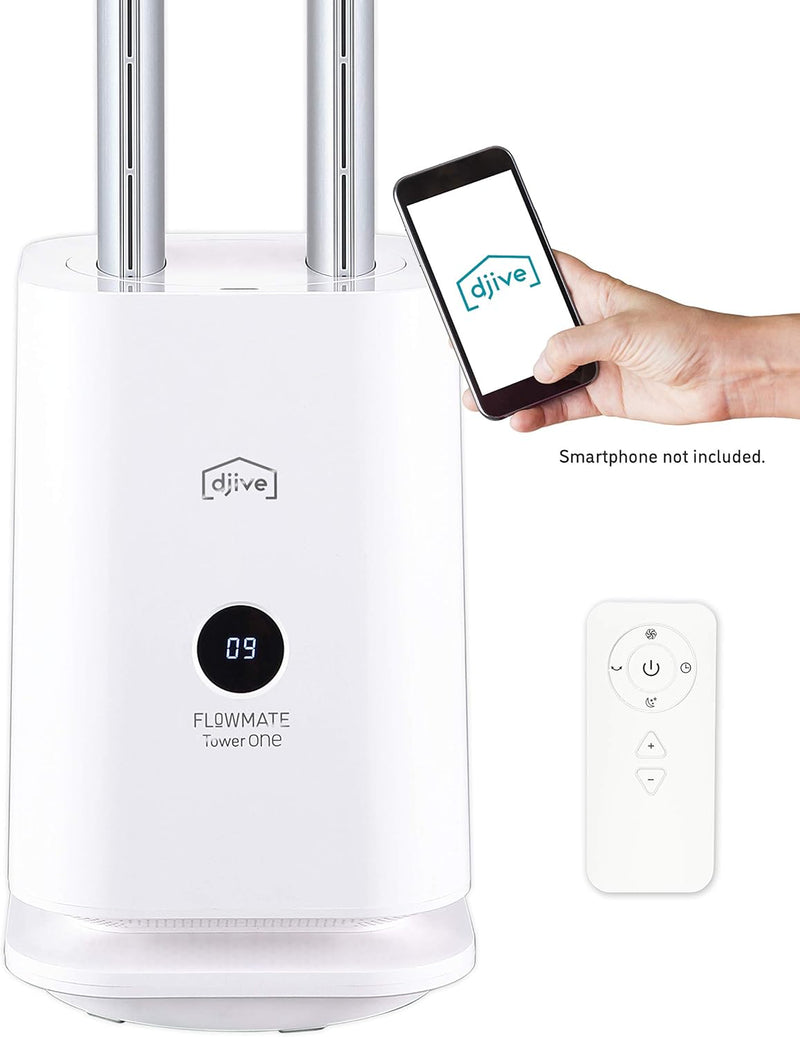 djive Flowmate Tower one Turmventilator, Leiser Ventilator mit App & Alexa Steuerung, Luftreiniger m