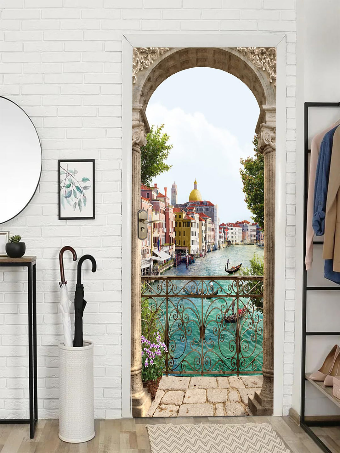 FLFK 3D Italien Flussseitenstadt Wohnzimmer Türtapete Wandbilder Selbstklebend Tür Poster Vinyl Entf