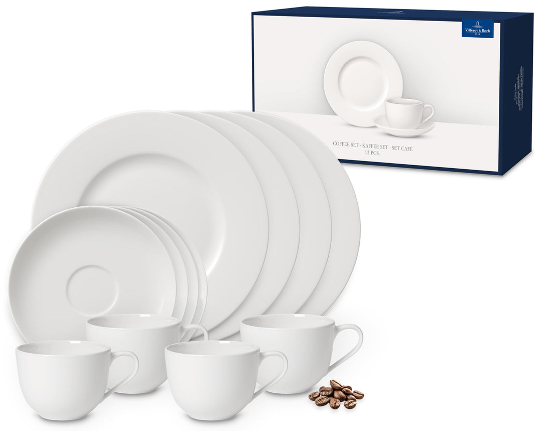 Villeroy und Boch For Me Kaffeeservice für 4 Personen, Premium Porzellan, Weiss, 12-tlg. Kaffee-Set