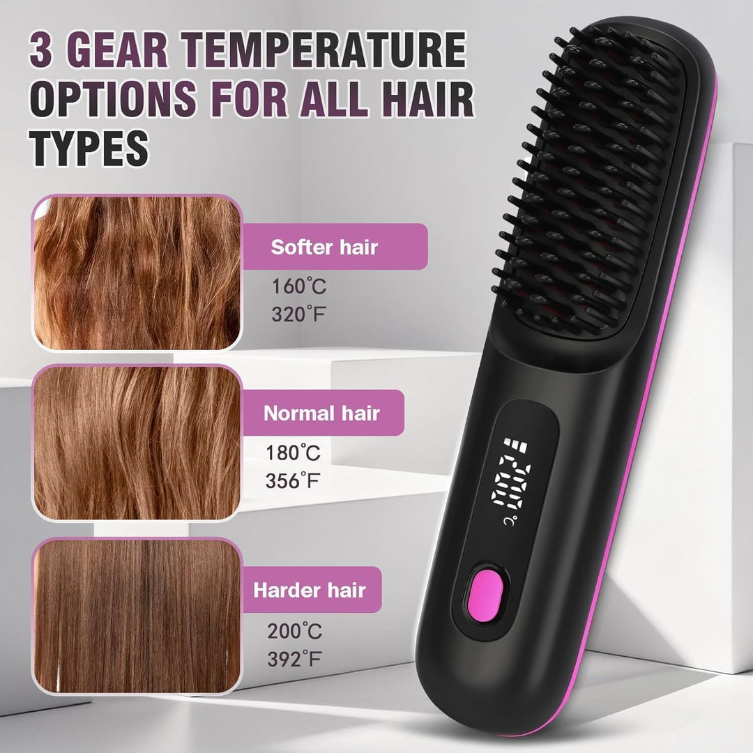 Stylingbürste für Kurze Haare,Glättbürste Kabellos mit LED-Anzeige,Glättungskamm verhindert Haarzieh