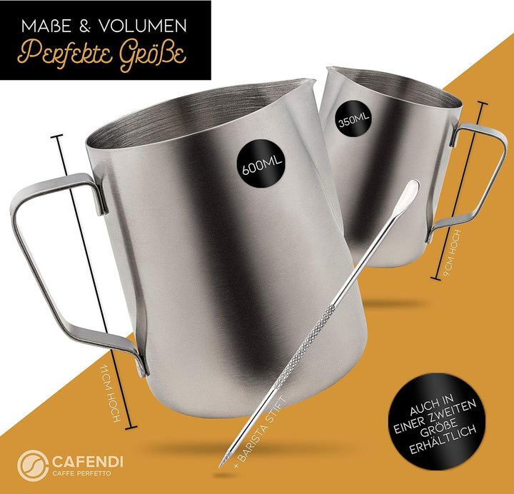 Cafendi | Milchkännchen – Barista Milchkännchen Edelstahl 600ml rostfrei – Milk Pitcher mit Messskal