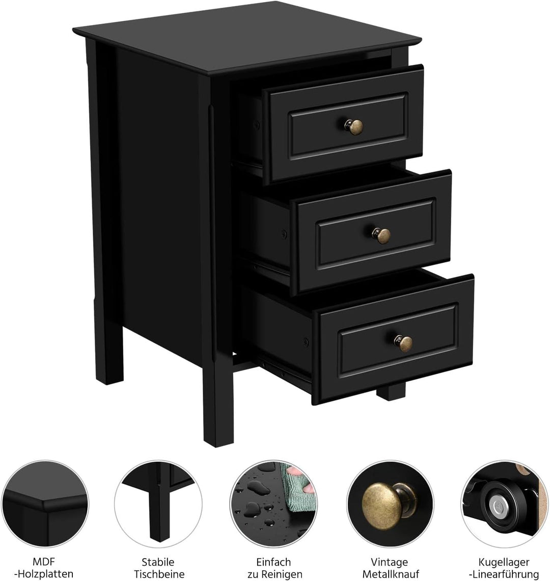 Yaheetech 2er Set Nachtschrank Nachtkommode Boxspringbett Nachttisch mit 3 Schublade Holz Sofatisch