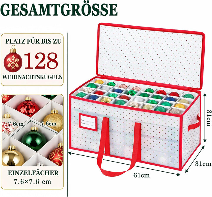 Wasserdichte Weihnachtskugelbox mit 128 Fächern, 61×31×31 cm
