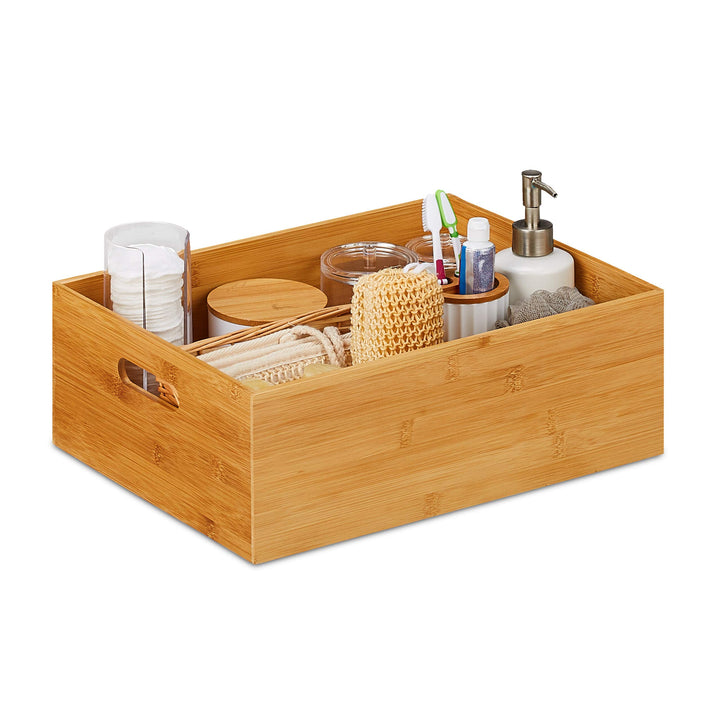 Relaxdays Aufbewahrungskiste Bambus, stabil, offen, Ordnungsbox ohne Deckel, HBT: 14 x 40 x 30 cm, B