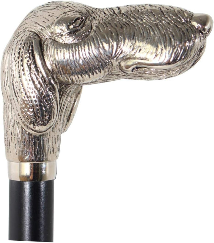 DELFA Design Schuhanzieher Schuhlöffel 70 cm mit silbernem Hund als Griff - schwarzer Holzschaft mit
