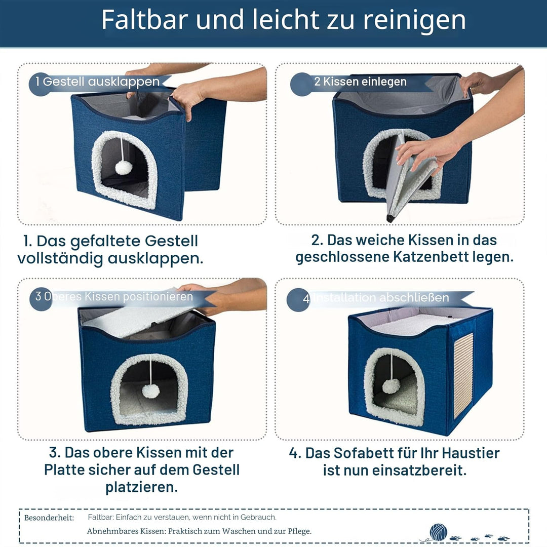 FURRYPAWS Katzenhöhle - Gemütliches Katzenhaus für drinnen und draussen, Ideal als Katzenhaus Indoor