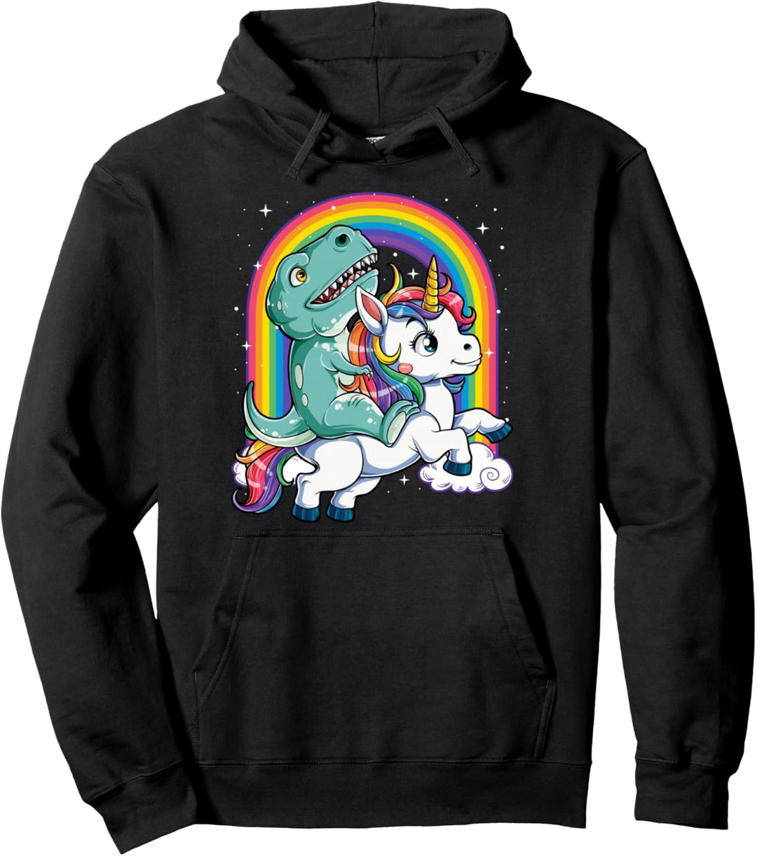 Dinosaur Riding Unicorn Funny T rex Boys Men Rainbow Galaxy Pullover Hoodie