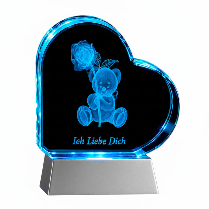 Kaltner Präsente Geschenkidee – Herz aus Glas: Kristallglas mit 3D-Laser-Gravur Teddy Rose/Ich Liebe