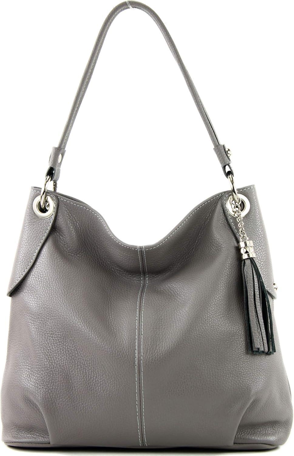 modamoda de T185 Damen Leder Schultertasche, handmade in Italy Quarzgrau, Quarzgrau