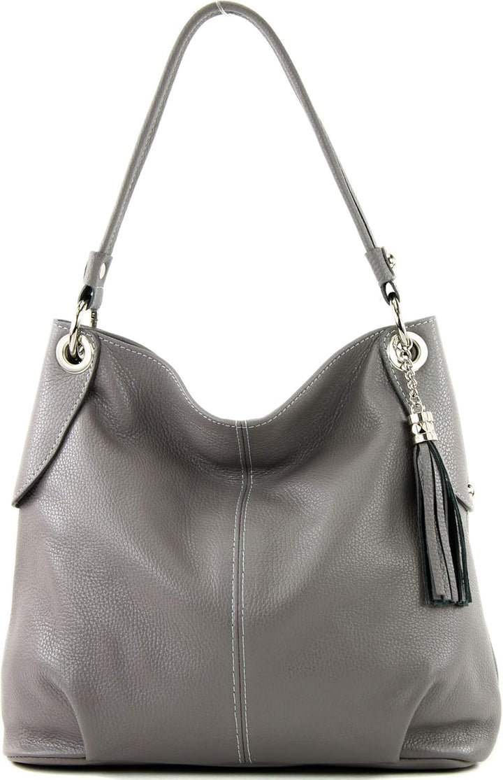 modamoda de T185 Damen Leder Schultertasche, handmade in Italy Quarzgrau, Quarzgrau