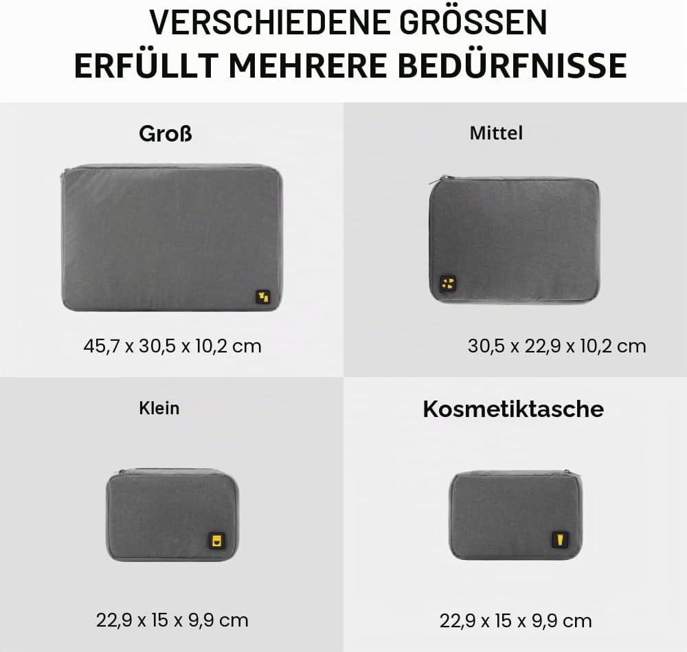 LEVEL8 Koffer Organizer Set 4-teilig Packing Cubes Set Packentaschen für Kleidung Kosmetik Schuhbeut