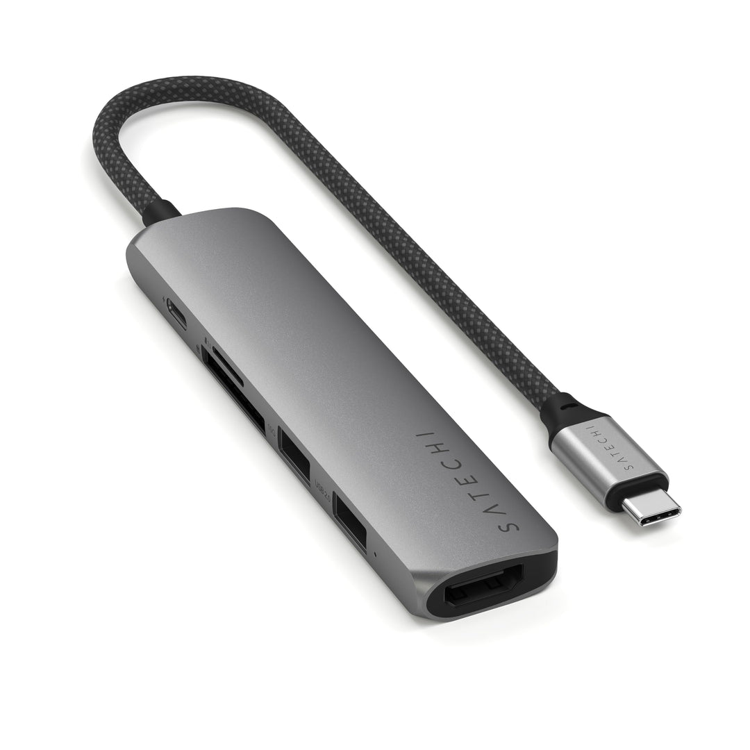 SATECHI 6-in-1 USB-C Hub & Multiport, HDMI 4K mit 60Hz, 100W PD, 2X USB-A, SD/MicroSD – Für MacBook