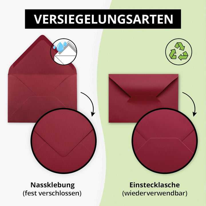 200 Brief-Umschläge - Dunkel-Rot - DIN C6-114 x 162 mm - Kuverts mit Nassklebung ohne Fenster für Gr