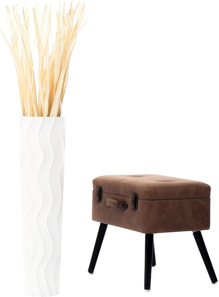 Leewadee Grosse Bodenvase für Dekozweige hohe Standvase Design Holzvase, Holz, 70 cm, White Wash 70