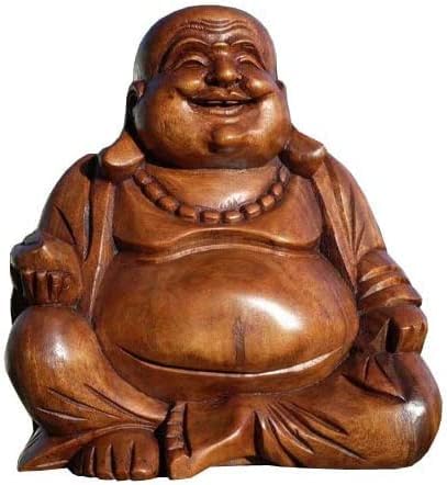 Wogeka - 20 cm lachender Buddha Happy - Holz Budda FENG Shui Bali Buda BH20