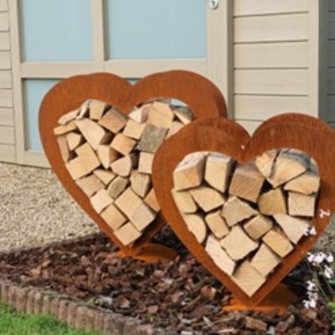 Edel Rost Herz Holzregal (ohne Holz) Made in Germany Edelrost Herz, Gartendeko Herz, Gartenfigur, (H