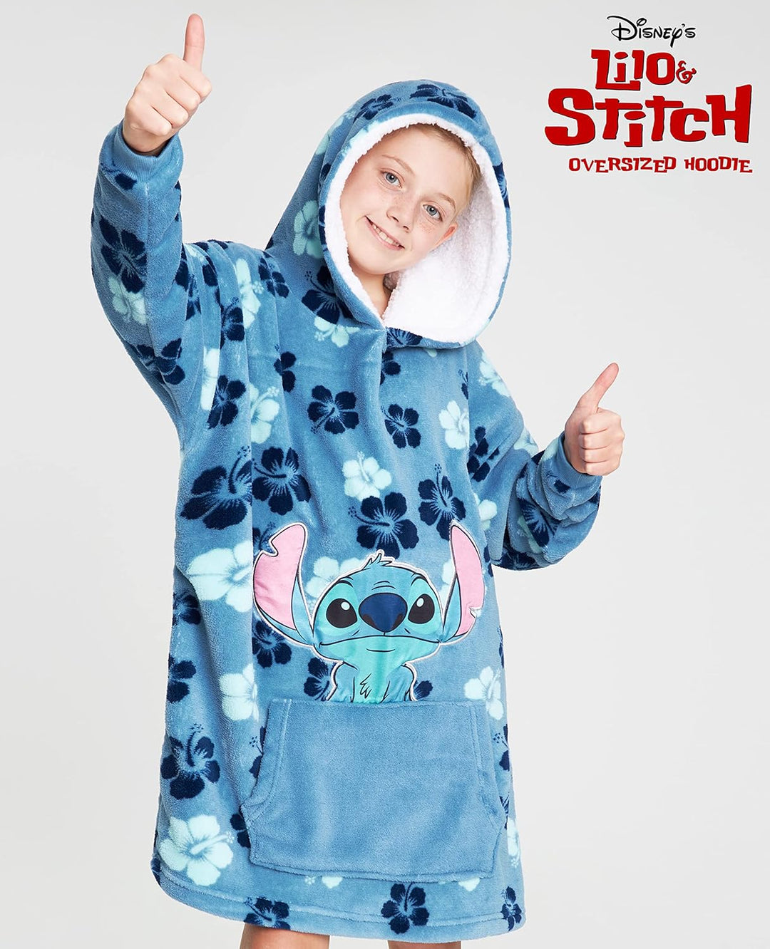 Disney Stitch Kapuzenpullover Mädchen, Übergrosse Hoodie Decke Kinder mit Sherpa-Kapuze und Kängurut