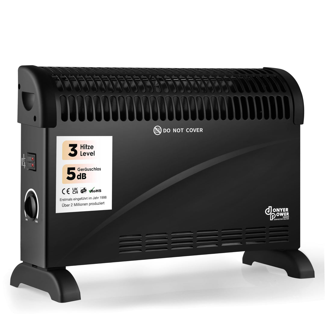 DONYER POWER Konvektor-Heizkörper 2000W Raumheizung mit einstellbarem Thermostat Schwarz Weiss, Weis