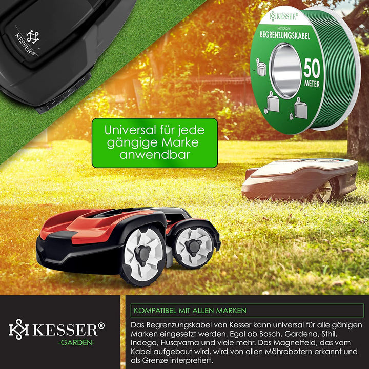 KESSER® Begrenzungskabel 50m + 200 Erdspiesse + 12 Kabelverbinder für Mähroboter Rasenmäher Rasenrob