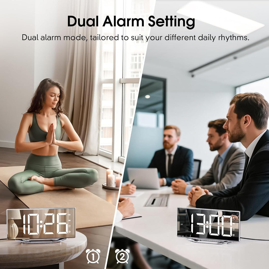 Mesqool Spiegel Digital Wecker mit Vibration, Wecker Laut für Tiefschläfer, Grosses LED-Display mit