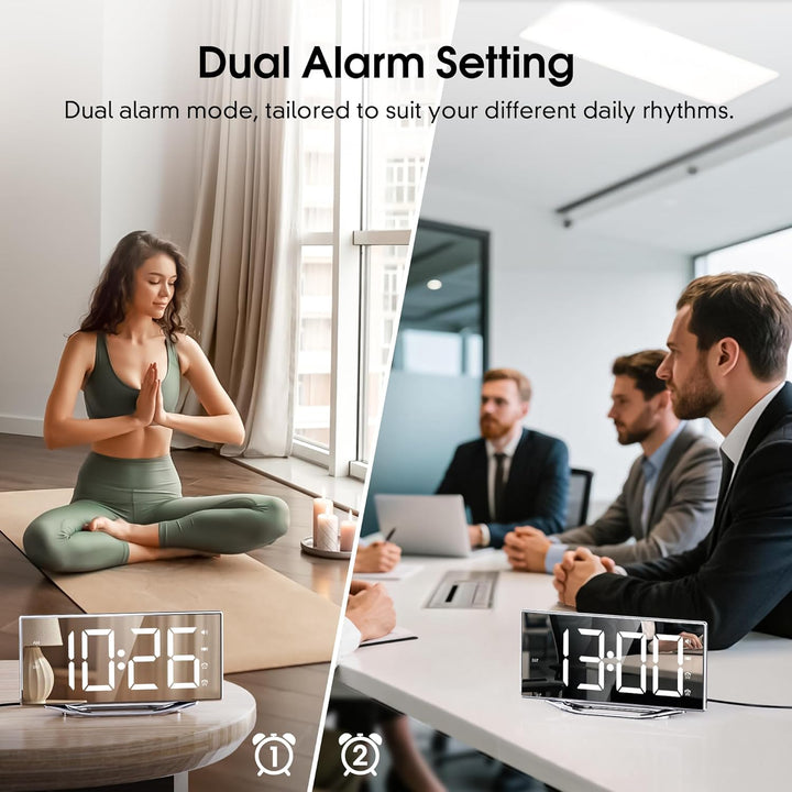 Mesqool Spiegel Digital Wecker mit Vibration, Wecker Laut für Tiefschläfer, Grosses LED-Display mit