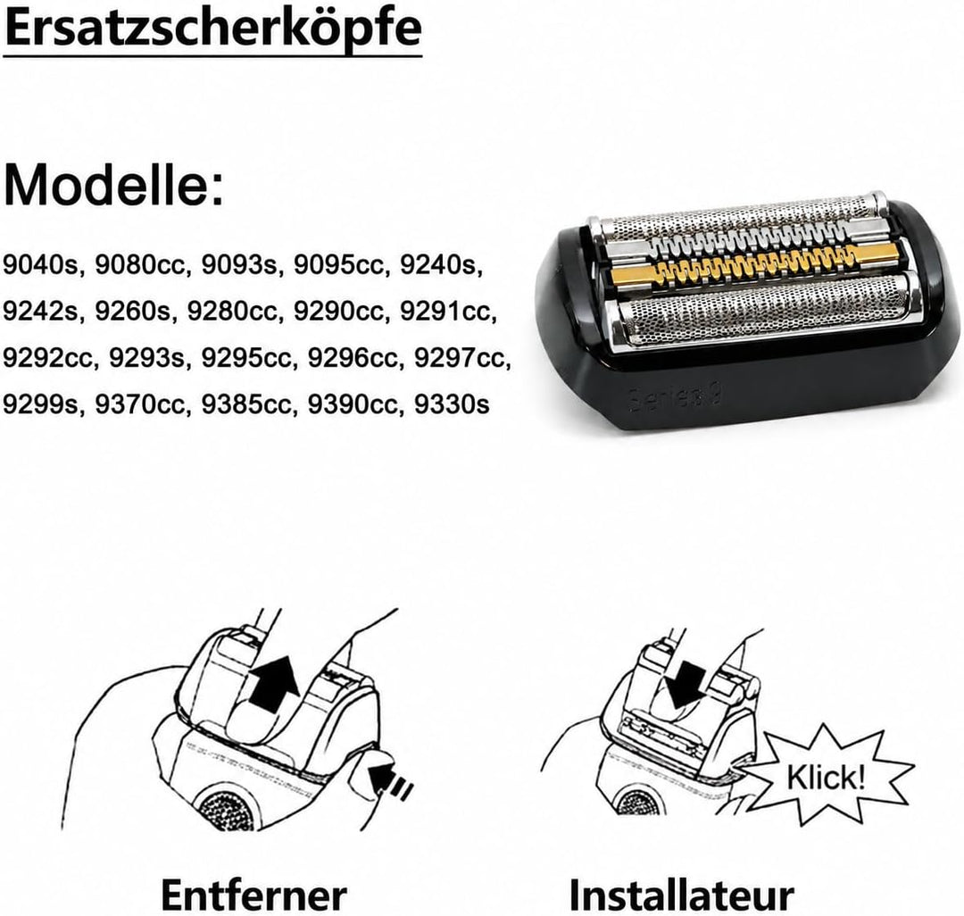 2 Stück 92B Ersatzrasierköpfe Kompatibel mit Braun elektrische Rasiermesser der Serie 9 - Kompatibel