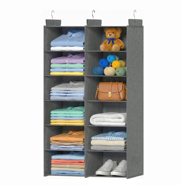 Doppelreihe Hängeregal, 6 Ebenen Schrank Organizer für Kleidung, Faltbarer Kleiderschrank Organizer