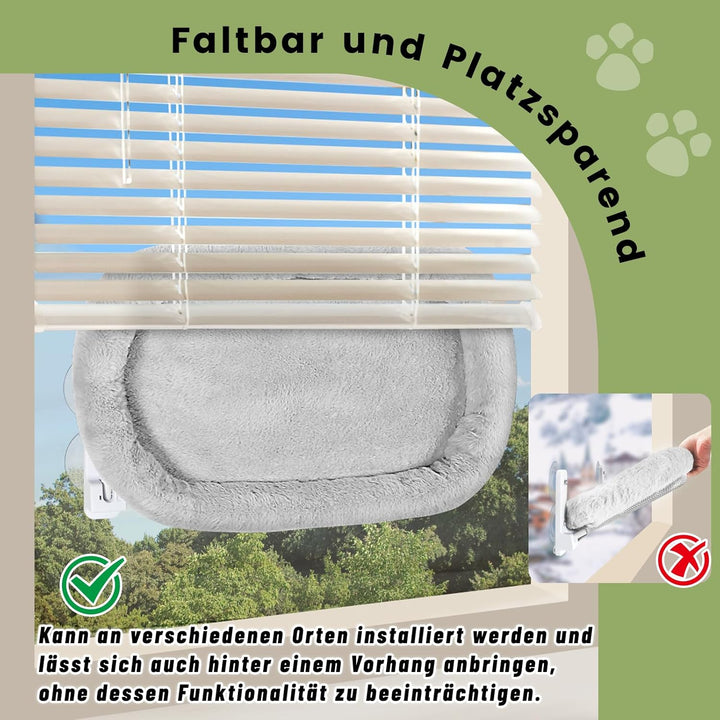 Casgee Fensterliege für Katzen 60×30cm, Katzen Hängematte mit Stabilen Saugnäpfen, Klappbare Katzenb