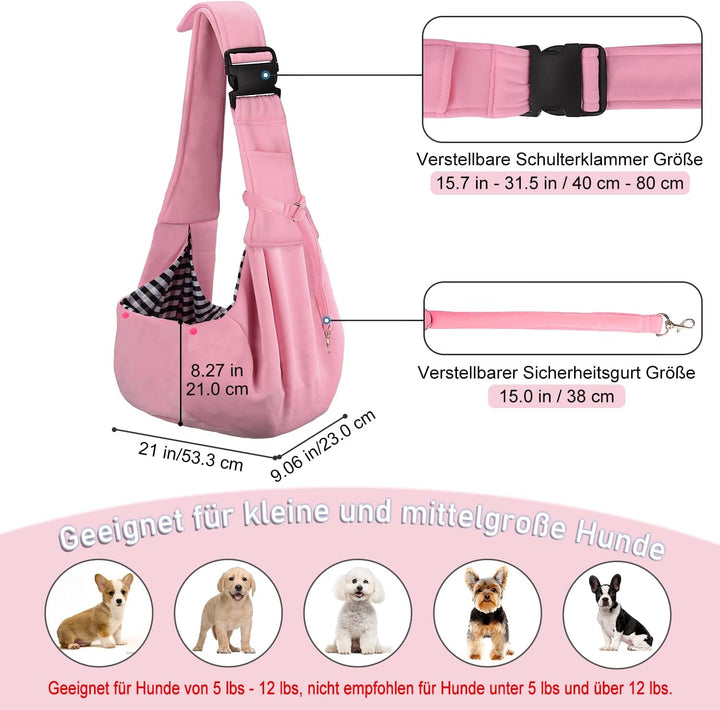 PETLOFT Tragetuch Hund, Reversibel Kleine Hundetrage, Einstellbar Pet Tragetuch, Freisprecheinrichtu