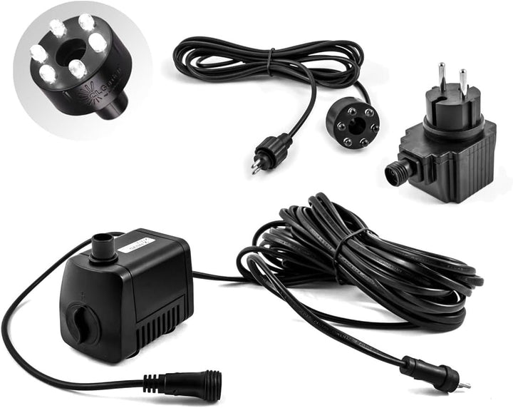 CLGarden Springbrunnen Pumpe SP1 Springbrunnenpumpe 12V mit 1x LED Ring Beleuchtung
